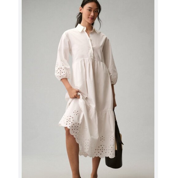 Maeve Dresses & Skirts - Anthropologie by Maeve The Bettina Tiered White Shirt Dress Size S NWT